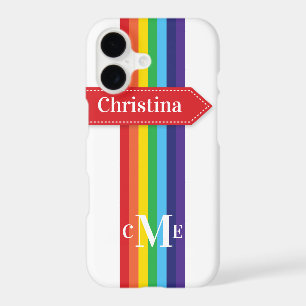 iPhone 11 Case Rainbow Striped with Monogram