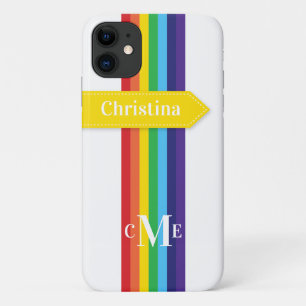 iPhone 11 Case Rainbow Striped with Monogram