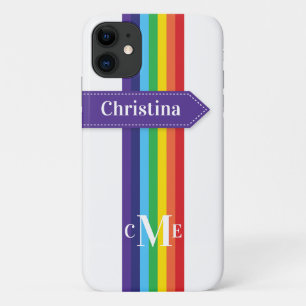 iPhone 11 Case Rainbow Striped with Monogram