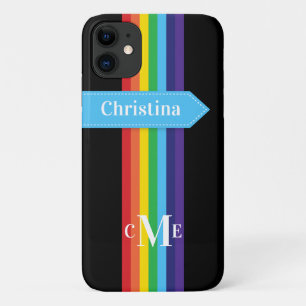 iPhone 11 Case   Rainbow Striped with Monogram
