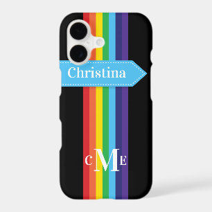 iPhone 11 Case Rainbow Striped with Monogram