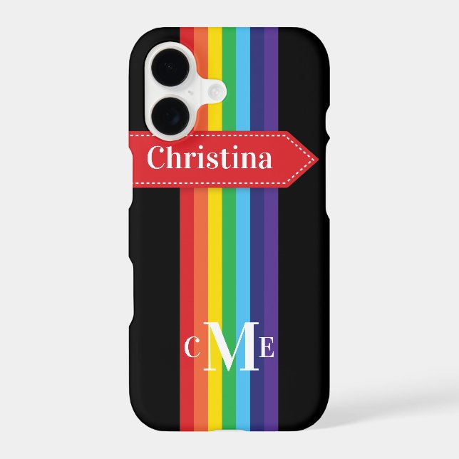 iPhone 11 Case | Rainbow Striped with Monogram (Back)