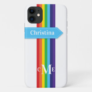 iPhone 11 Case Rainbow Striped with Monogram