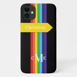iPhone 11 Case   Rainbow Striped with Monogram