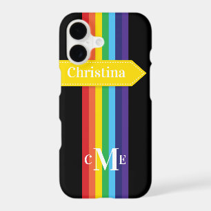 iPhone 11 Case Rainbow Striped with Monogram