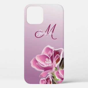 iPhone 12 Case - Monogram and watercolor freesia