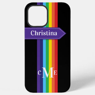 iPhone 12 Pro Case Rainbow Striped with Monogram