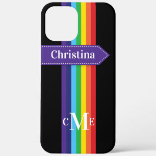 iPhone 12 Pro Case   Rainbow Striped with Monogram