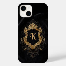 iPhone 14 Case • Monogram Elegant Gold Frame