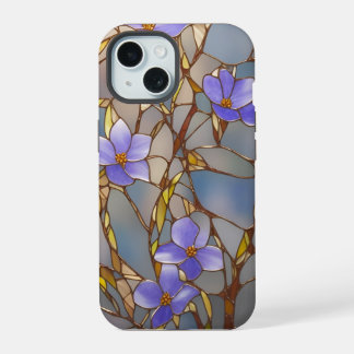 iPhone 15 case Stained Glass Purple Flowers