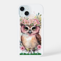 iPhone 15 Case with Cute Owl & Flowers