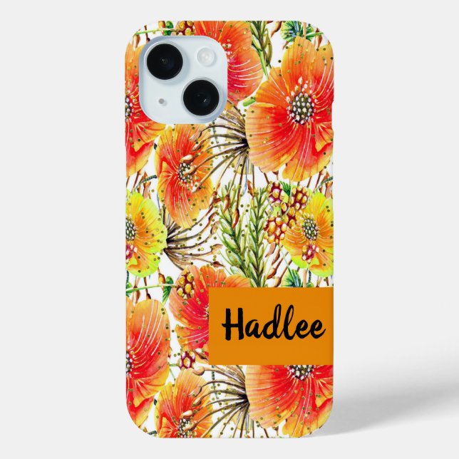 iPhone 15 Case with Orange & Yellow Flowers (Back)