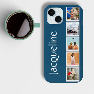 iPhone 15 Monogrammed 5 photo Collage Blue iPhone 15 Case
