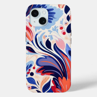 iPhone 15 Phone Case w/ Abstract Floral Design