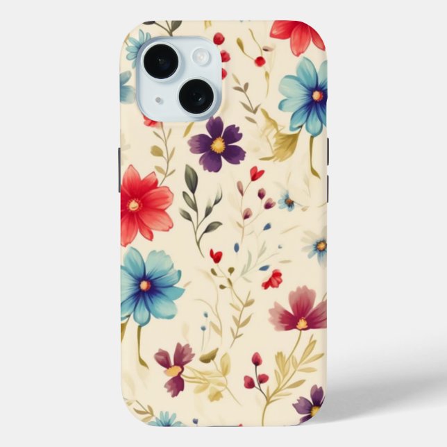 iPhone 15 Phone Case W/ Elegant Floral Design (Back)