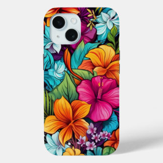 iPhone 15 Phone Case W/ Tropical Floral Design