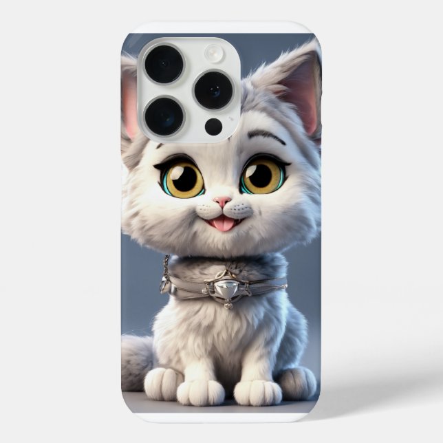 iPhone 15 Pro Case with Adorable Cat Illustration (Back)