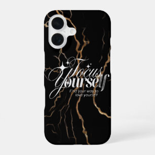 iPhone 16 Black Gold Marble Motivational Case