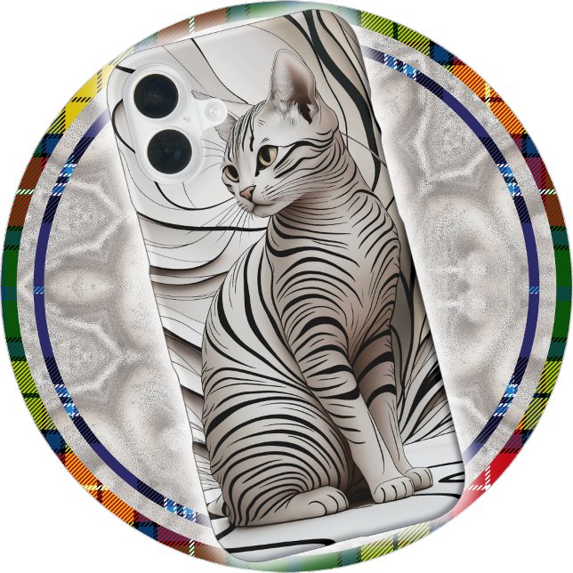 iPHONE 16 CASE & more - White Cat / Black Stripes (Creator Uploaded)