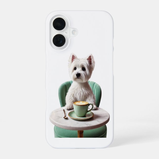 iPhone 16 Case - Westie having a latte (Back)