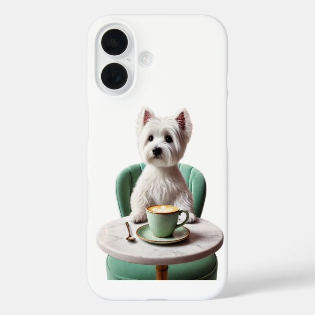 iPhone 16 Case - Westie having a latte (Back)