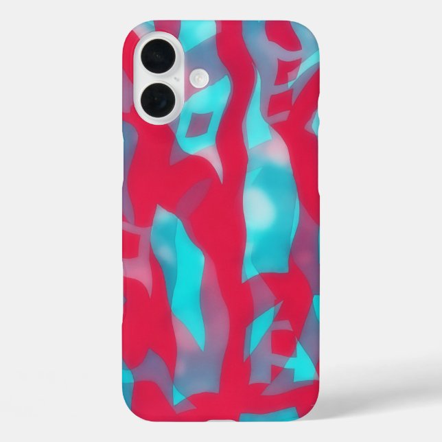 IPhone 16 Pink and Aqua Blue Abstract Art Case (Back)