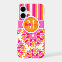 iPhone 1 Plus Case | Floral, Stripes | Pink Orange