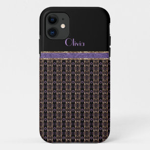 iPhone 5 Black Gold Purple Mesh Overlay Monogram iPhone 11 Case