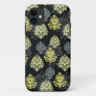 iPhone 5 case-Citron and Black Damask Case-Mate iPhone Case