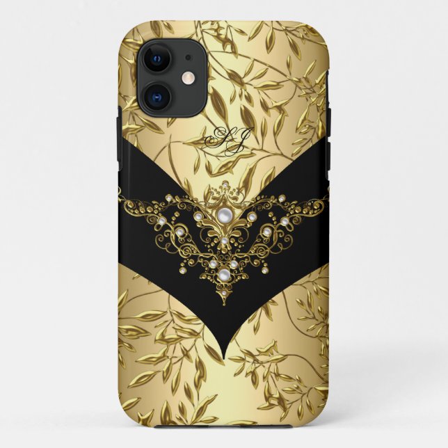 iPhone 5 Case-Mate Cream Gold Damask Black Case (Back)