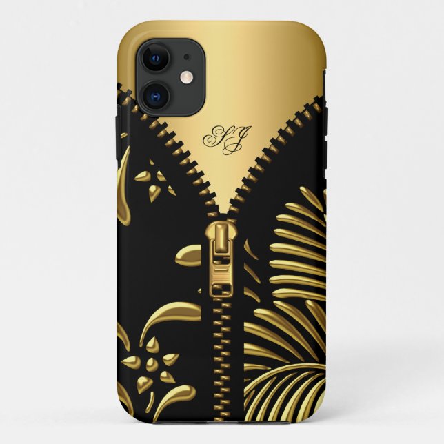 iPhone 5 Case-Mate Gold Damask Black Zipper Case (Back)
