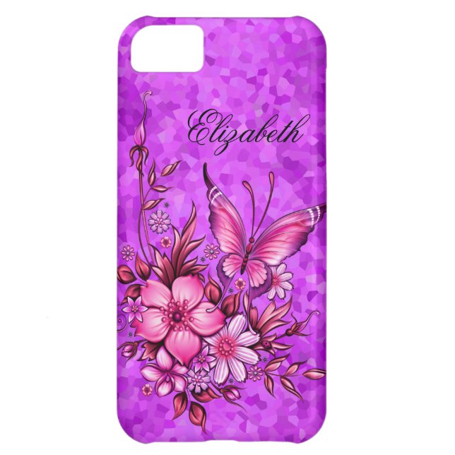 iPhone 5 Elegant Classy Pretty Purple Floral Case-Mate iPhone Case (Back)