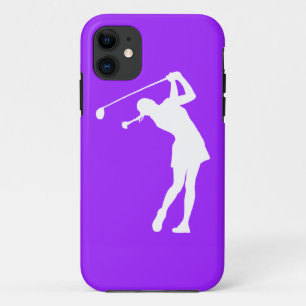 iPhone 5 Lady Golfer Silhouette White on Purple iPhone 11 Case
