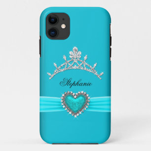 iPhone 5 Princess Silver Tiara Teal Bejeweled iPhone 11 Case