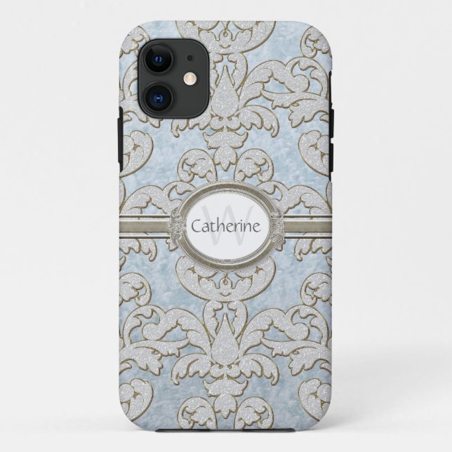 Iphone 5 Sparkle Floral Leaf Damask Personalised Case-Mate iPhone Case (Back)