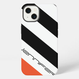 iPhone 6 Case Black, White, Orange Diagonal Stripe