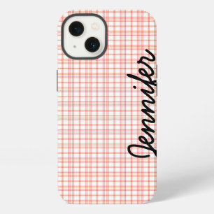 iPhone 6 Case, Orange & White Plaid, Personalised 13 Case