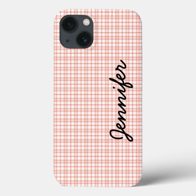 iPhone 6 Case, Orange & White Plaid, Personalised Case-Mate iPhone Case (Back)