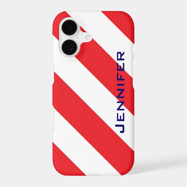 iPhone 6 Case, Red & White Stripe, Personalised (Back)