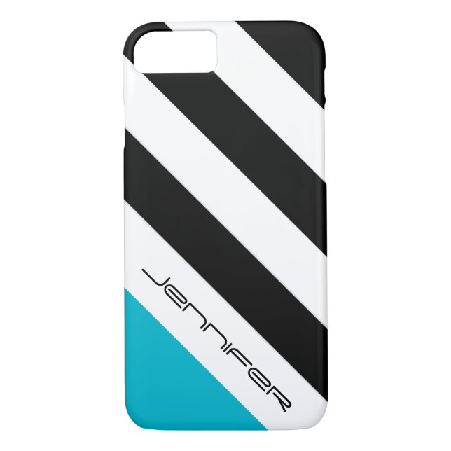 iPhone 7 Case Black, White, Blue Modern Stripe (Back)