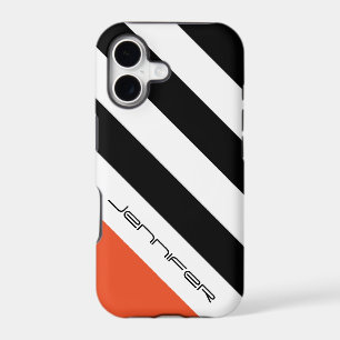 iPhone 7 Case Black, White, Orange Diagonal Stripe