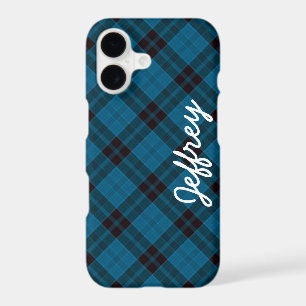 iPhone 7 Case Blue Black Tartan Plaid Personalised
