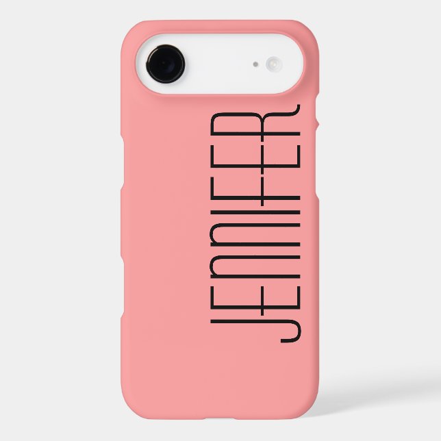 iPhone 7 Case, Coral Pink and Black, Personalised (Back)