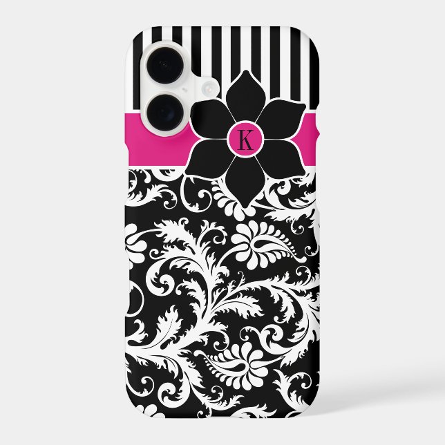 iPhone 7 Case | Damask | Stripes | Fuchsia (Back)