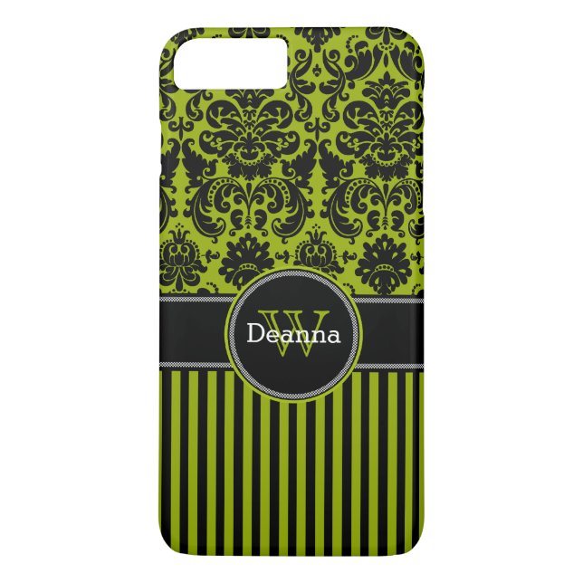iPhone 7 Case | Damask | Stripes | Green (Back)