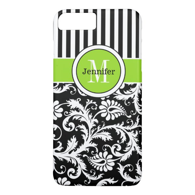 iPhone 7 Case | Damask | Stripes | Lime (Back)