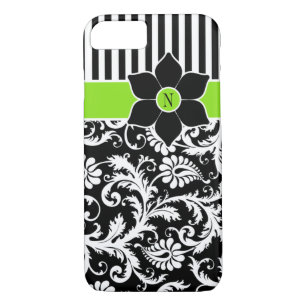 iPhone 7 Case Damask Stripes Lime Green