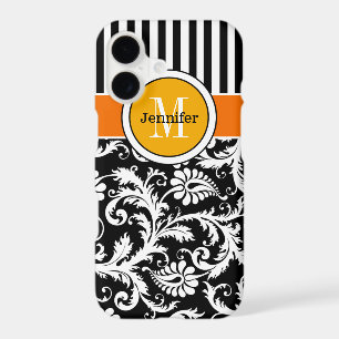 iPhone 7 Case Damask, Stripes Orange Gold