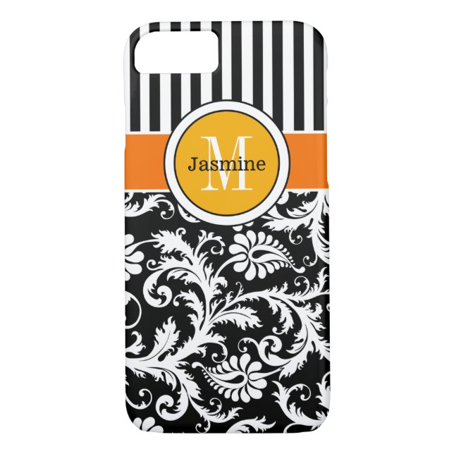 iPhone 7 Case | Damask, Stripes | Orange Gold (Back)
