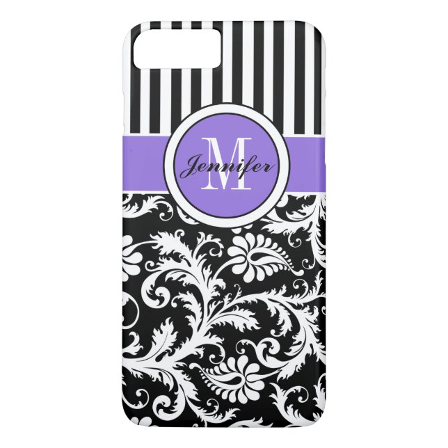 iPhone 7 Case | Damask | Stripes | Purple 2 (Back)